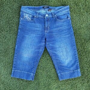 N&Y Womens 36x16 Medium Wash Denim Bermuda Capri Jean Shorts Embroidered